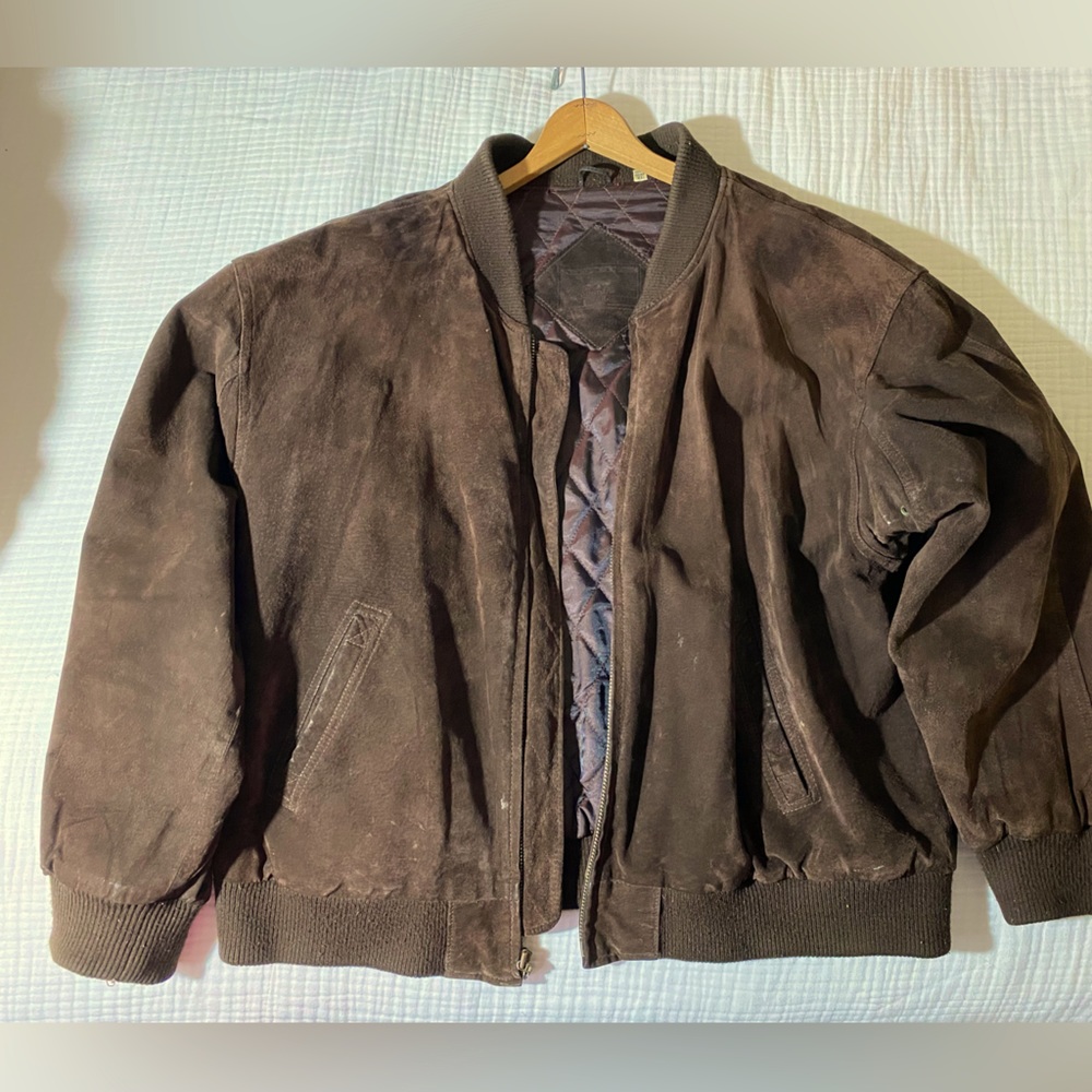 Roundtree and Yorke Bomber Jacket Mens XL Dark Brown Suede Leather